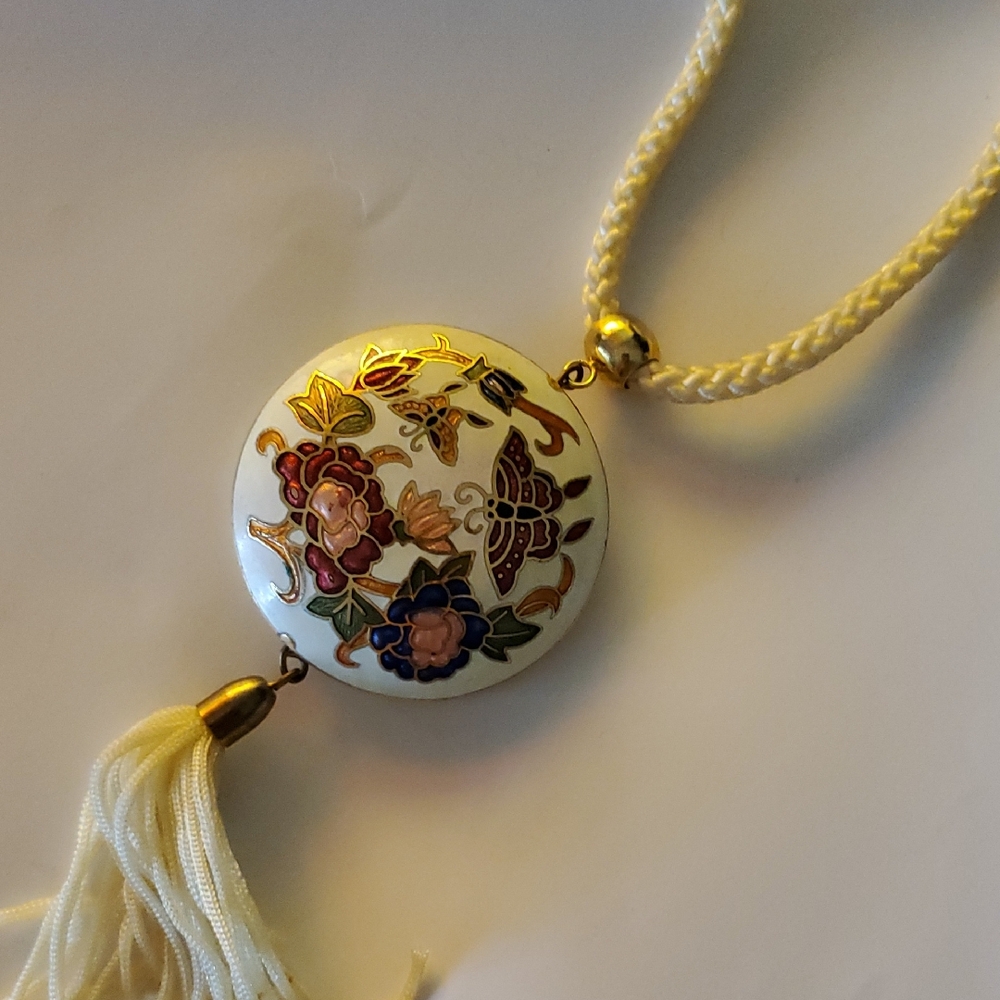 Vintage Cloisonne Guilloch Pendant Necklace